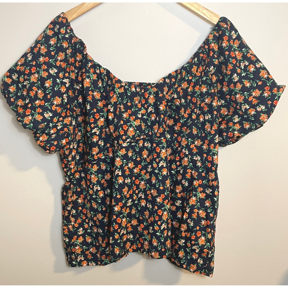 Old Navy Womens XXL Floral Puff Sleeve Smocked Back Square Neck Cottagecore